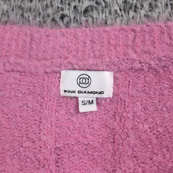 Pink Diamond Sweater Women Medium Pink Cardigan Wool Blend Boho Sheik Casual - Picture 2 of 7